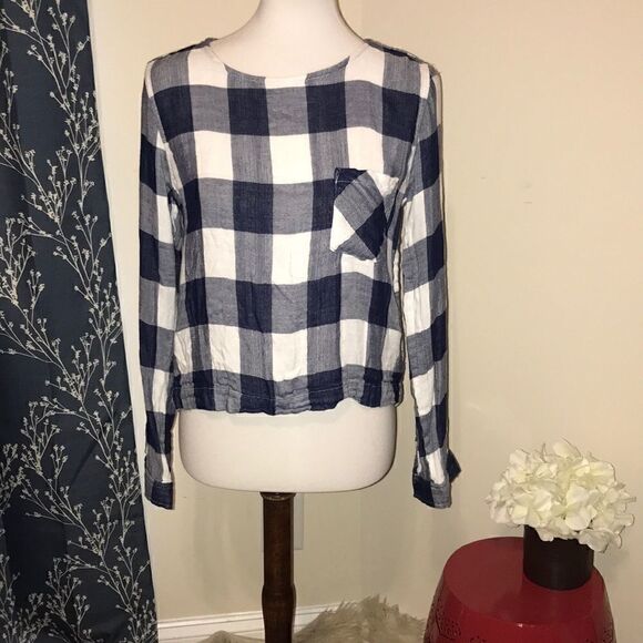 Cloth & Stone Lace Up Back, Buffalo Plaid Top - Picture 1 of 8